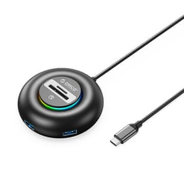 Orico 4-vtični USB-C – USB-A SD microSD RGB adapter s kablom dolžine 0,3 m – črn