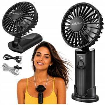 Ruhhy Aku. 2400mAh zložljiv LCD ročni potovalni ventilator USB