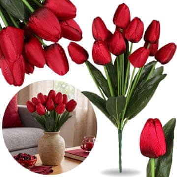 sarcia.eu UMETNI tulipani, ŠOPEK bordo tulipanov, vejica 43 cm, KOMPLET 12 kosov, KOT ŽIVI