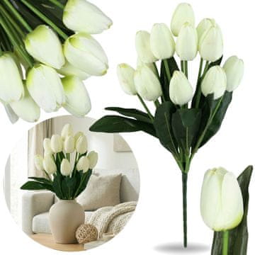 sarcia.eu Umetni TULIPANI, beli za notranjo/zunanjo uporabo, ŠOPEK 12 tulipanov, vejica 43 cm