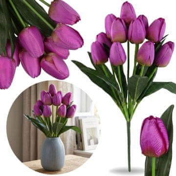sarcia.eu UMETNI tulipani, ŠOPEK vijoličnih tulipanov, vejica 43 cm, KOMPLET 12 kosov, KOT ŽIVI