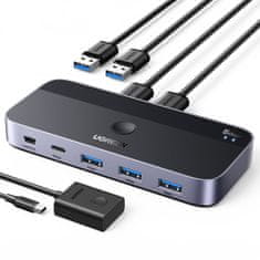 Ugreen Stikalo 2-v-4 za 2 računalnika USB 3.0 + 2x kabel USB-A, črno