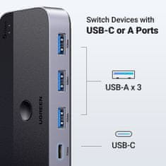 Ugreen Stikalo 2-v-4 za 2 računalnika USB 3.0 + 2x kabel USB-A, črno