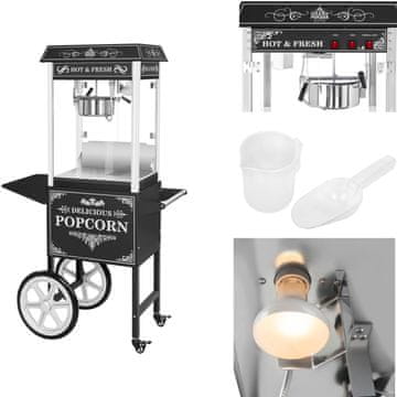 Royal Catering Profesionalni, zmogljiv mobilni aparat za pripravo popkorna na vozičku, 230 V, 1,6 kW, črn