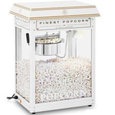 Royal Catering Avtomatski stroj za praženje popkorna v retro slogu TEFLON 1600 W, zmogljivost 5–6 kg/h – belo-zlata barva