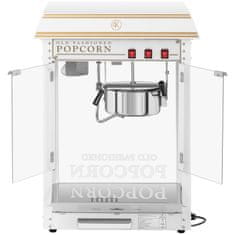 Royal Catering Avtomatski stroj za praženje popkorna v retro slogu TEFLON 1600 W, zmogljivost 5–6 kg/h – belo-zlata barva