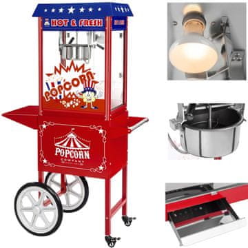 Royal Catering Prenosni aparat za pripravo popkorna s vozičkom na kolesih TEFLON 1600 W