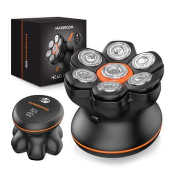 MAXGROOM Električni brivnik za glavo in brado s 7 glavami, LED, USB-C – črn
