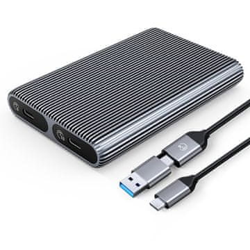 Orico Ohišje AM2C3-2SN za dva diska M.2 SATA+NVMe USB-C 10 Gb/s – sivo