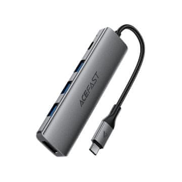AceFast 5-v-1 USB-C priključna postaja – USB-A, USB-C, HDMI 4K 60 Hz, PD 90 W – siva