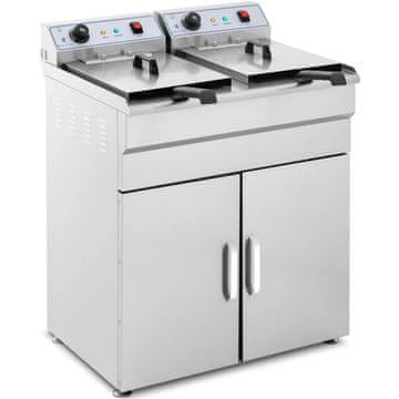 Royal Catering Dvojna friteza z dvema komorama in omarico, 400 V – 2 x 10 l