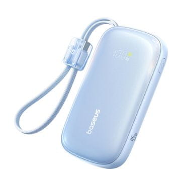 BASEUS Powerbank 10.000 mAh, 45 W, s kablom USB-C–iPhone Lightning – modra