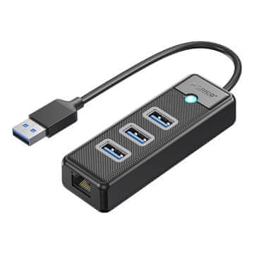 Orico 4-vtični USB-A razdelilnik – USB-A RJ45 2,5G Ethernet 0,15 m – črn