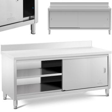 Royal Catering Delovna miza ob steni z omarico in robom ter drsnimi vrati, 200 x 70 cm