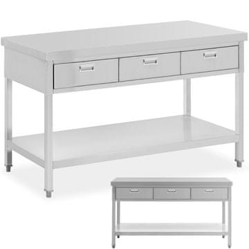 Royal Catering Gostinska delovna miza iz jekla s polico in predali, 150 x 60 cm, nosilnost do 295 kg