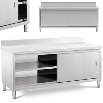 Royal Catering Stoječa omarica iz nerjavečega jekla z robom za pritrditev na steno, z drsnimi vrati, 200 x 60 cm