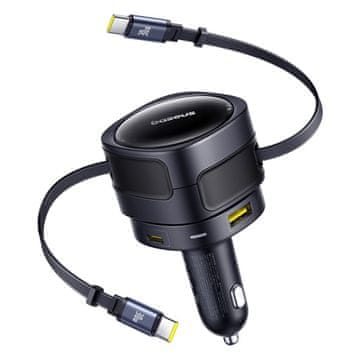 BASEUS Avtomobilski polnilnik z navijalnimi kabli USB-C in USB-A, 90 W