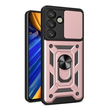 HURTEL Ojačano etui z zaščitnim obročem za kamero za Samsung Galaxy S25 Hybrid Armor Camshield – roza