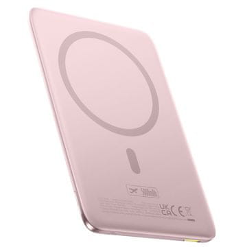 BASEUS Powerbank 5000 mAh 20 W Ultra-Slim s kablom USB-C MagSafe 60 W, dolžine 30 cm – roza