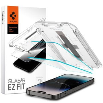 Spigen Kaljeno steklo za iPhone 14 Pro z aplikatorjem Glas.tR EZ Fit – 2 kos