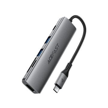 AceFast 6-v-1 USB-C priključna postaja – UAB-A USB-C HDMI SD 4K 60 Hz PD 90 W – siva