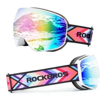 ROCKBROS Otroška smučarska očala proti zameglitvi z UV-zaščito, siva leča z rdečim zrcalnim premazom – bela