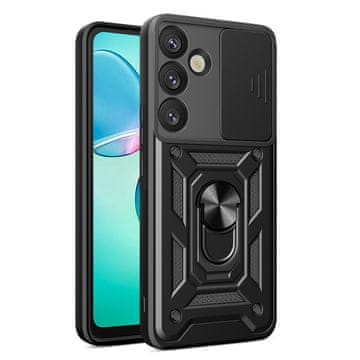 HURTEL Ojačano etui z zaščitnim obročem za fotoaparat in stojalom za Samsung Galaxy S25+ Hybrid Armor Camshield – črno