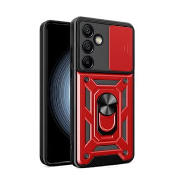 HURTEL Oklepno etui z zaščitnim obročem za kamero in stojalom za Samsung Galaxy S25+ Hybrid Armor Camshield – rdeče