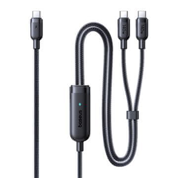 BASEUS Kabel 2 v 1 USB-C – 2x USB-C, 140 W, 1,5 m – črn