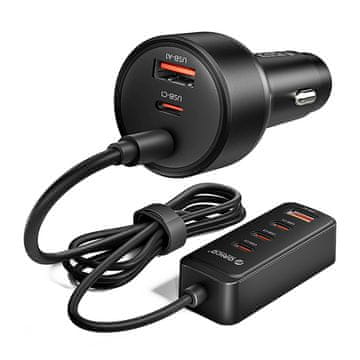 Orico Avtomobilski polnilnik USB-A/USB-C s podaljškom, 108 W – črn