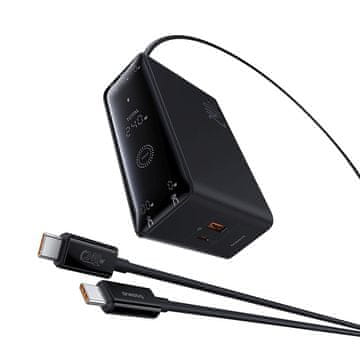 BASEUS Mrežni polnilnik USB-A/USB-C GaN 240 W s napajalnim kablom – črn