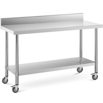 Royal Catering Kovinska gostinska miza na kolesih s polico in robom STAL 60 x 150 cm