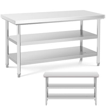 Royal Catering Delovna miza iz nerjavečega jekla z 2 policami, 150 x 70 cm