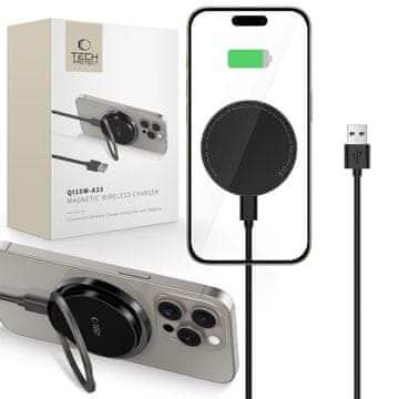 Tech-protect Induktivni polnilnik s stojalom, kabel USB-A - USB-C MagSafe - črn