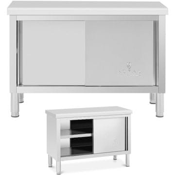 Royal Catering Gostinska miza z omarico z drsnimi vrati STAL 120 x 50 cm, nosilnost do 390 kg