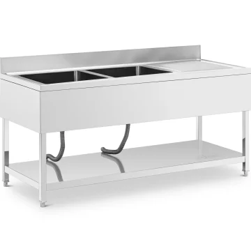 Royal Catering Dvokomorni umivalnik za bazen s kapljalnikom, polico in robom, 180 x 70 x 97 cm