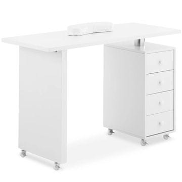 Physa Kozmetična miza za manikuro s podlago za roke, 4 predali, 119 x 45 cm – bela