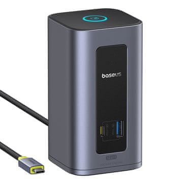 BASEUS HUB priključna postaja 12-v-1 USB-C na USB-C, USB-A, HDMI, DisplayPort, RJ45 – siva