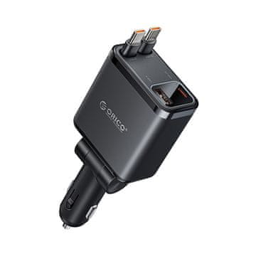 Orico Avtomobilski polnilnik USB-A/USB-C 45 W z navijalnimi kabli USB-C – črn