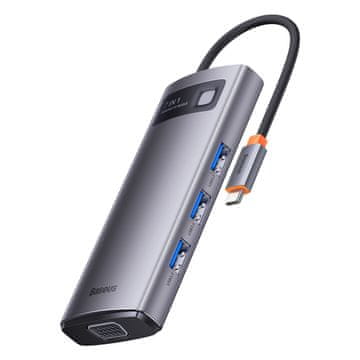 BASEUS Priključna postaja HUB 7 v 1 USB-C, 1xHDMI, 1xVGA, 3xUSB 3.2, 1xPower Delivery, RJ-45 Ethernet, siva