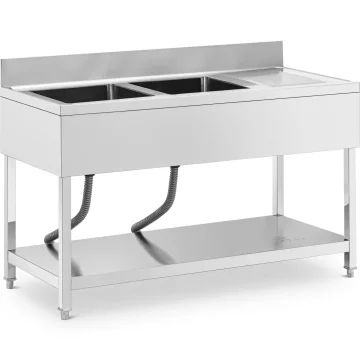 Royal Catering Dvokomorni umivalnik za bazen s kapljalnikom, polico in robom, 140 x 60 x 97 cm