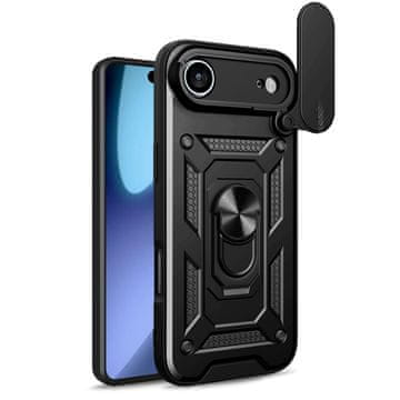 HURTEL Oklepno etui s stojalom in zaščito kamere za iPhone 17 Air Hybrid Armor Camshield – črno