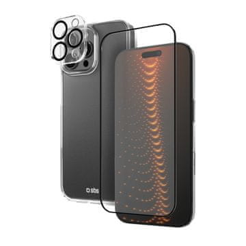 SBS Zaščitni komplet 3 v 1 za iPhone 16 Pro Max: etui, zaščitno steklo za zaslon in fotoaparat D3O – prozorno