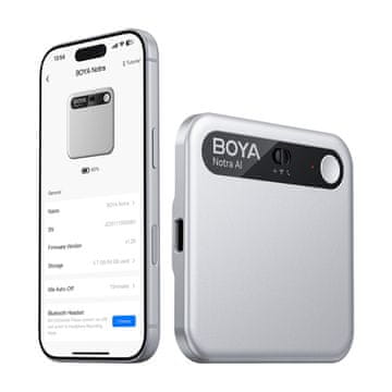 Boya Diktfon z AI-prepisom, 64 GB, 610 mAh – srebrn