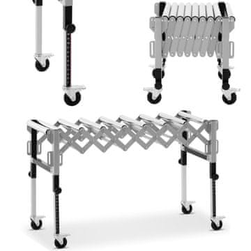 MSW Zložljiva transportna miza z valji, 9 valjev, nosilnost do 130 kg, 145 x 59 x 96 cm