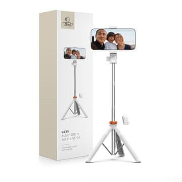 Tech-protect Selfie stick kijek do zdjęć Bluetooth z tripodem pilotem i głowicą 180 do 148cm - biały