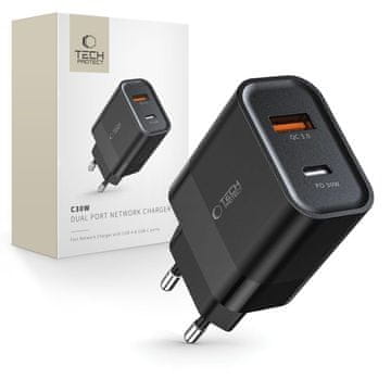 Tech-protect Ładowarka sieciowa C30W USB-C USB-A 30W - czarna