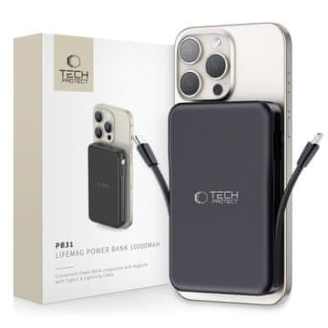 Tech-protect Magnetna polnilna baterija PB31 10000 mAh 15 W MagSafe s kabli USB-C in iPhone Lightning – črna