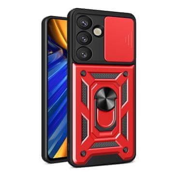 HURTEL Ojačano etui z zaščitnim obročem za kamero za Samsung Galaxy S25 Hybrid Armor Camshield – rdeče