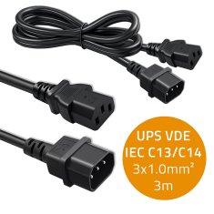 Podaljševalni kabel Qoltec IEC C13/C14 | 3x1,00 mm² | 3 m